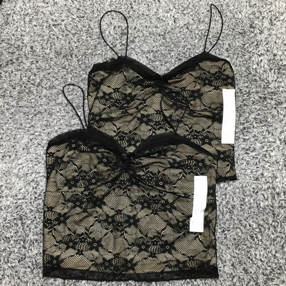2- Wild Fable M Black Lace Front Overlay Cami Tank Top